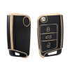 keycare TPU Key Cover For Volkswagen Virtus, Tiguan, T-Roc, Taigun, New Jetta 3 Button Flip Key | TP44 | Gold Black